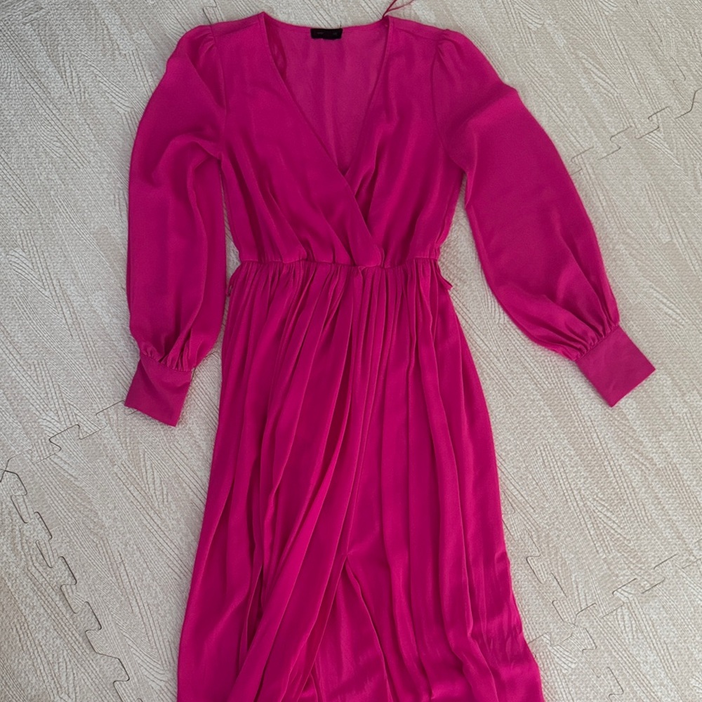 Miss Avenue Bright Fuchsia Long Sleeve Wrap Midi Dress